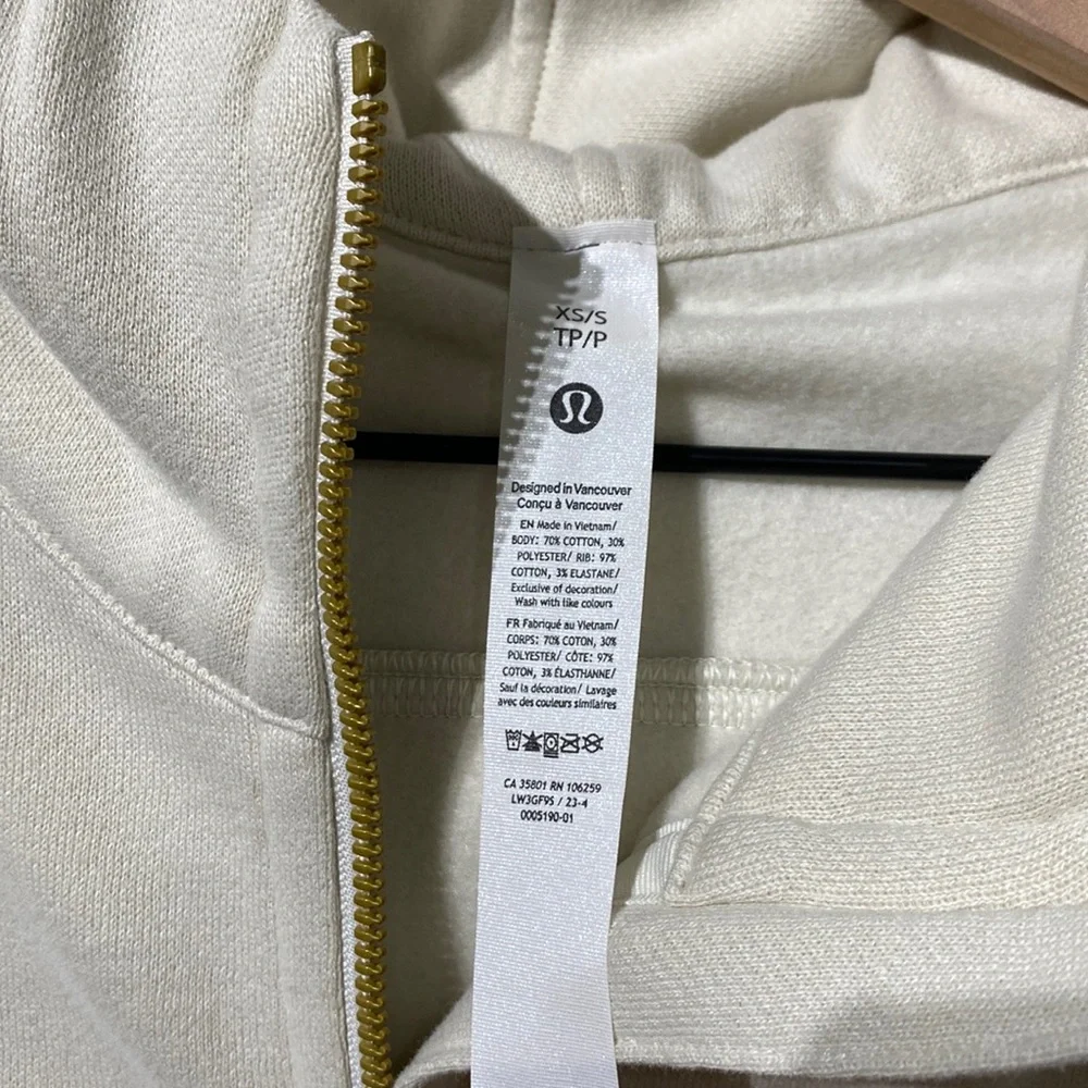 Lululemon Scuba Oversized Half Zip Hoodie BONE Gold Zip and Logo - Picture 4 of 7